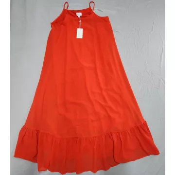 Mud Pie Women's Size S Red Solid Spaghetti Strap Ruffle Hem Midi Dress - Front