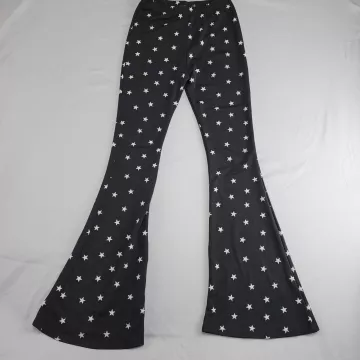 NASTYGAL COLLECTION Black White Star Print High Rise Flare Pants Women's 6 Knit - Front
