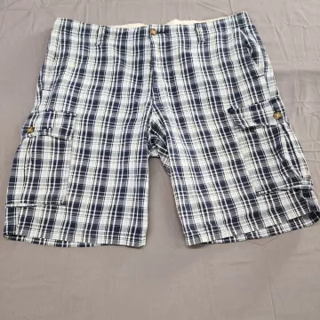 National Outfitters Mens Size 38 Blue Plaid Cargo Shorts Cotton 10 Inseam - Front