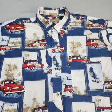 Natural Issue Mens XLT Short Sleeve Hawaiian Shirt Navy Novelty Car Beach Print - Main