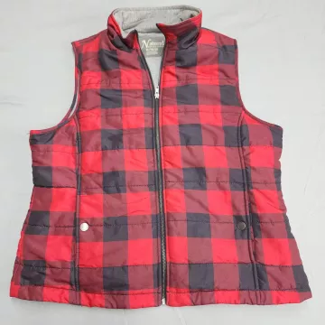 Natural Reflections Womens XL Red Black Plaid Quilted Puffer Vest Full Zip - Front