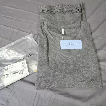 Netsmile Tunic Top Womens 5XL Plus Dark Gray Long Sleeve Lace Hem Stretch - Main