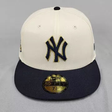 New Era 59Fifty New York Yankees Fitted Hat Size 7 3/8 Cream Navy Blue Cap - Main