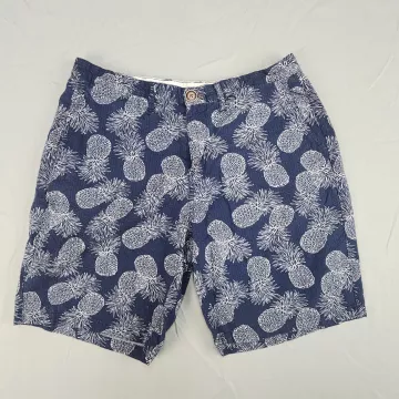 Nifty Genius Mens 31 Navy Blue Pineapple Seersucker Flat Front Chino Shorts - Front