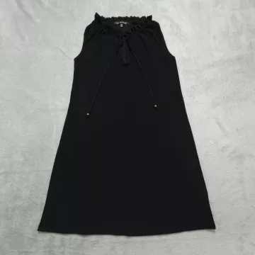 Nik and Nash Dress Size XS Black Shift Ruffle High Neck Keyhole Tie Sleeveless - Front