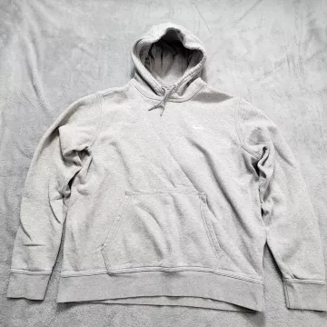 Nike Club Fleece Hoodie Men's Large Gray Pullover Sweatshirt Embroidered Swoosh - Front