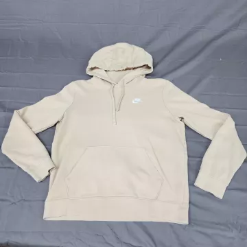 Nike Club Fleece Pullover Hoodie Men's S Beige Sanddrift Embroidered Logo - Front