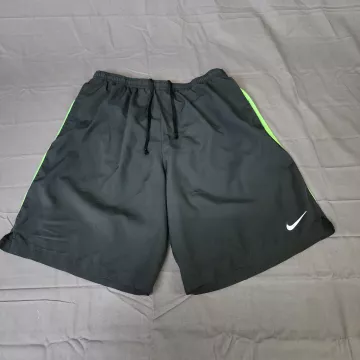 Nike Dri-Fit Athletic Running Shorts Mens L Dark Gray Neon Green 8 Inseam - Front
