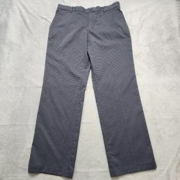 Nike Golf Pants Men's 36x32 Gray Check Dri-Fit Flat Front Stretch Tour Chino - Front