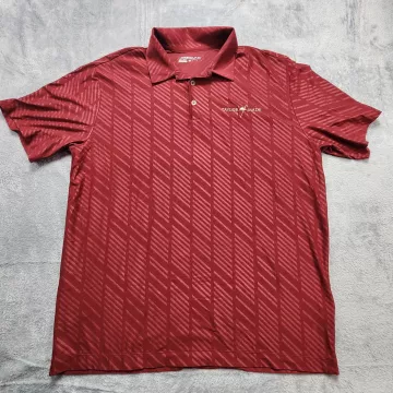 Nike Golf Polo Shirt Men's XL Burgundy Red Dri-Fit TaylorMade Logo Striped - Front