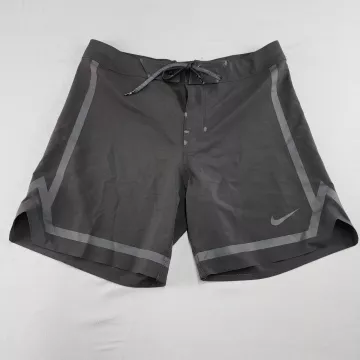 Nike Men's Board Shorts Size 32 34W Gray Athletic Swim Drawstring Swoosh - Front