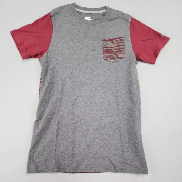 Nike Men's Medium Slim Fit T-Shirt Gray Red Colorblock Pocket Striped Cotton - Front