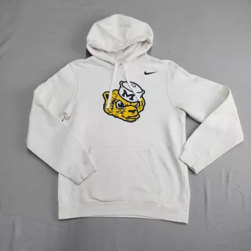 Nike Pullover Hoodie Mens Small White Fleece Graphic Print Swoosh Logo - Front
