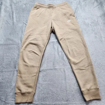Nike Sweatpants Women's Size M Beige Fleece Lined Joggers High Rise Cuffed Logo - Front