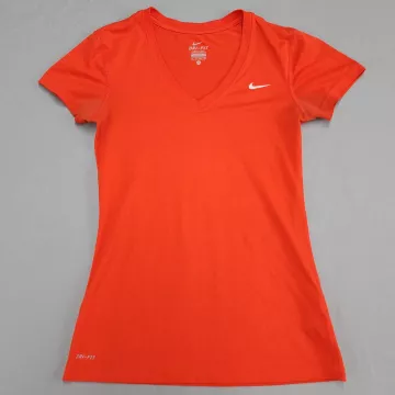 Nike Womens Size XS Orange Dri-Fit V-Neck Short Sleeve Athletic T-Shirt - Front