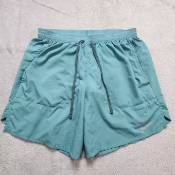 Nike Womens Teal Running Shorts Athletic Built In Brief Mid Rise Zip Pocket - Front