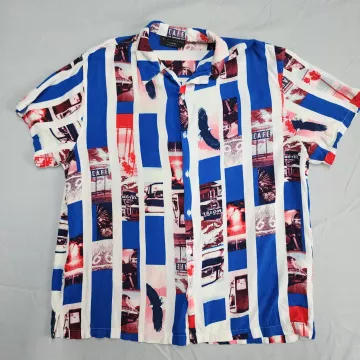 No Boundaries Route 66 Americana Shirt Mens XL Short Sleeve Button Up Rayon - Front