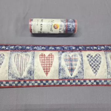 Norwall Country Hearts Red Blue Wallpaper Border Prepasted Vinyl New Sealed - Main