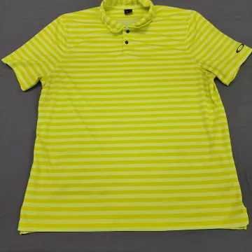 Oakley Hydrolix Polo Shirt Mens 2XL Lime Green Striped Short Sleeve Golf - Front