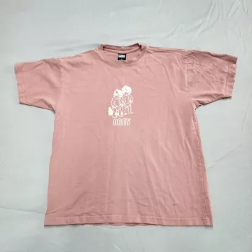 Obey Graphic T-Shirt Mens Size S Pink Short Sleeve Cotton Crew Neck Tee - Front