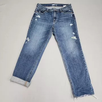Old Navy Boyfriend Jeans Womens Size 4 Blue Distressed Raw Hem Mid Rise Stretch - Main