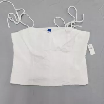 Old Navy Bustier Camisole Women's L White Linen Blend Tie Strap Smocked Back - Front