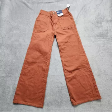 Old Navy Girls Jeans Size 10 Rust Orange Baggy Wide Leg High Rise Denim Pants - Front