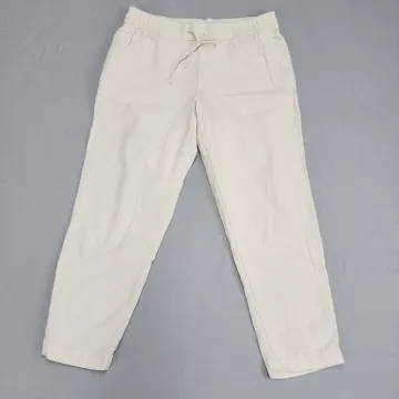 Old Navy Linen Blend Crop Pants Womens Size S Beige Drawstring Waist Pockets - Front