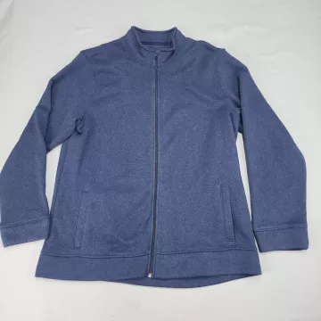 Old Navy Mens 2XL Navy Blue Sweater Fleece Jacket Full Zip Mock Neck Pockets - Front