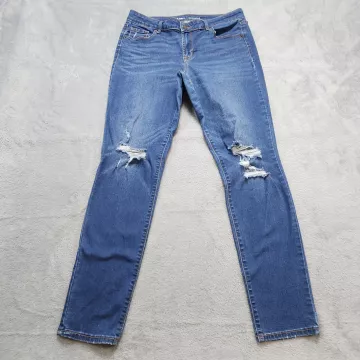 Old Navy Rockstar Skinny Jeans Womens 10 Mid Rise Dark Wash Distressed Stretch - Front