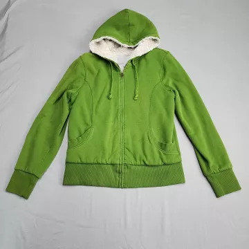 OLD NAVY Women's Full Zip Hoodie Sherpa Lined Lime Green Size L - Front