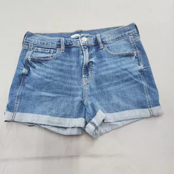 Old Navy Womens Size 10 Boyfriend Denim Shorts Mid Rise Cuffed Blue Stretch - Front