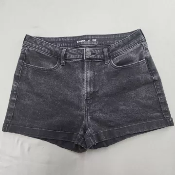 Old Navy Womens Size 12 High Rise Wow Denim Shorts Black Cuffed Stretch 3in - Front