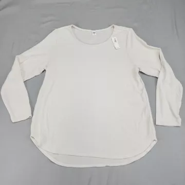 Old Navy Womens XL Oatmeal Plush Knit Long Sleeve Shirt Relaxed Drop Shoulder - Front