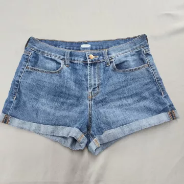 Old Navy Wow Denim Shorts Womens Size 8 Dark Wash Cuffed Stretch Mid Rise - Front