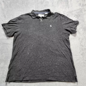 Original Penguin Polo Shirt Men's Large L Charcoal Gray Speckled Cotton Logo - Front