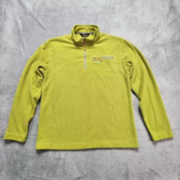 Orvis Trout Bum 1/4 Zip Pullover Fleece Jacket Men's M Lime Green Grid Mock Neck - Front
