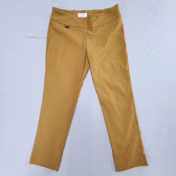 Peck & Peck Womens Pants 12P Petite Mustard Yellow Pull On Stretch Cropped - Front