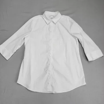 Peck & Peck Womens White 3/4 Sleeve Button Up Shirt Size M Back Button Pleat - Front