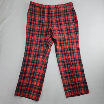 Pendleton Mens 40x27 Red Plaid 100% Virgin Wool Dress Pants Vintage USA - Front