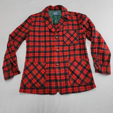 Pendleton Womens S Plaid Virgin Wool Blazer Jacket Red Green Black USA - Front