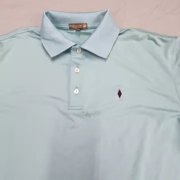 Peter Millar Polo Shirt Men's Large Light Blue Short Sleeve Performance Stretch - Main
