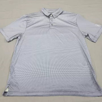 PGA TOUR Men's L Purple White Micro Gingham Check Short Sleeve Golf Polo - Front