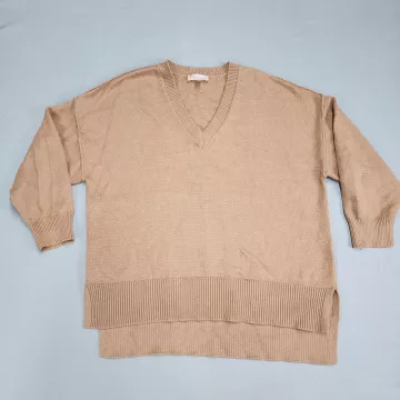 Philosophy Republic Clothing Womens Plus 3X Sweater Beige V-Neck Knit Pullover - Front