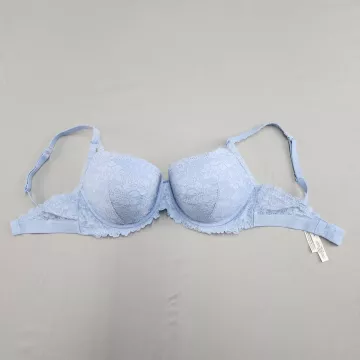 PINK VICTORIA'S SECRET Balconette Push Up Bra 34DD Light Blue Lace Overlay - Front