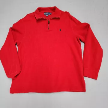 Polo by Ralph Lauren Mens Quarter Zip Pullover Sweater Large Red Cotton Logo - Main
