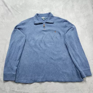 Polo Ralph Lauren Mens XL Blue Quarter Zip Pullover Sweater Cotton Knit Pony - Front