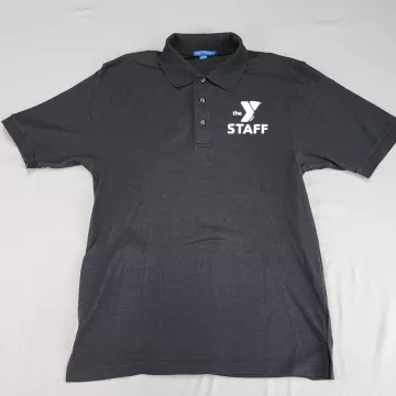 PORT AUTHORITY Polo Shirt Men's S Black Short Sleeve 'the Y STAFF' Logo - Front