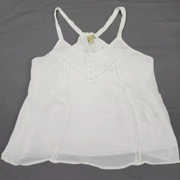 Princess Vera Wang Womens L White Rayon Tank Top Camisole Button Racerback - Front