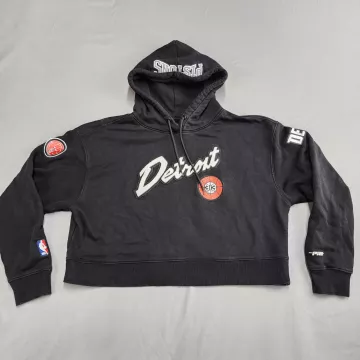 Pro Standard Detroit Pistons Cropped Hoodie Women's L Black NBA Pullover Patch - Front